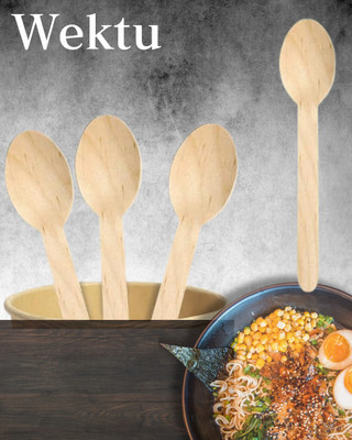 WEKTU Generic Wooden Spoon/Smooth Edge/14CM/100PC/01 Disposable Wooden Table Spoon Set(Pack of 4)