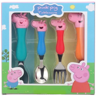 BRM TRADERS Stainless Steel Spoon & Fork Cutlery Set (2Spoons + 2Forks) - SetOf4 (Peppa Pig) Stainless Steel Table Spoon Set(Pack of 4)