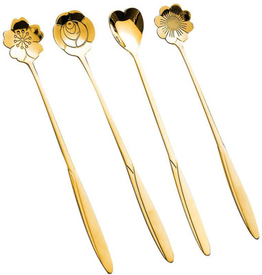 TROVEXX 4 Pcs Flower Shape Spoons Set, Cutlery Kitchen Tableware Coffee & Dessert Spoon Stainless Steel Dessert Spoon, Coffee Spoon Set(Pack of 4)