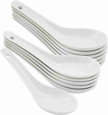 Sarsawal Ceramic Spoons White Melamine Soup Spoon Set(Pack of 12)