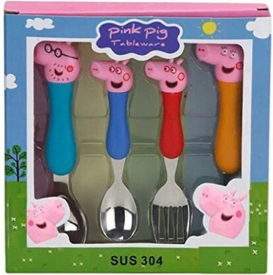 Samvardhan Peppa Pig Tableware Spoon and Fork Kids Dining Stainless Steel Table Spoon Set(Pack of 4)