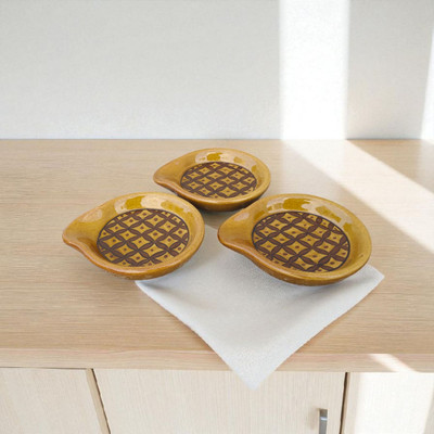Malaikah Gold Diamond Printed Round Spoon Rest Pack Of 3 Ceramic Table Spoon Set(Pack of 3)