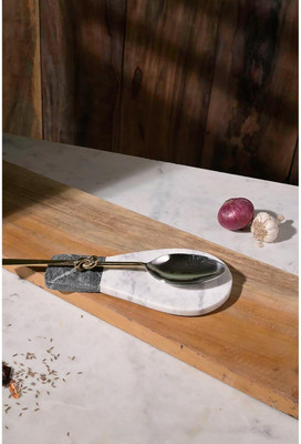 Patharwala Handmade Rest Natural Marble Wood Spoon Rest Serving Tools Kitchen Decor Ceramic Serving Spoon(Pack of 1)