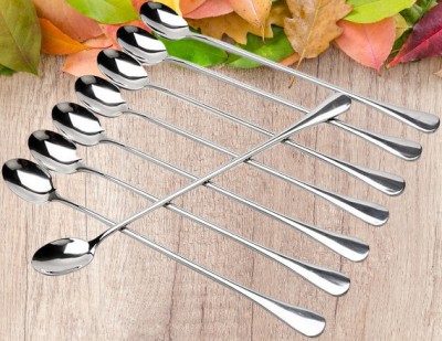 kitchen valley 8 pcs long handle spoon set of 8 pcs spoon Stainless Steel Ice Tea Spoon, Dessert Spoon, Coffee Spoon, Cream Spoon, Serving Spoon, Serving Spoon Set(Pack of 8)