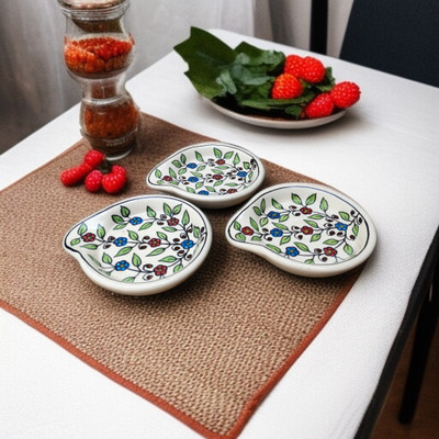 Malaikah Multi Floral Round Spoon Rest Pack Of 3 Ceramic Serving Spoon Set(Pack of 3)
