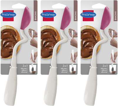 Primeway Plastic Silicone Scooping Spatula, 2 in 1 Non-Stick Spoon, Sit Up Scraping Silicone, Plastic Serving Spoon Set(Pack of 3)