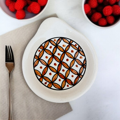 RAFOLEEN Ceramic Gold Color Checkered Print Spoon Rest Disposable Ceramic Serving Spoon(Pack of 1)