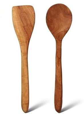 wayron Wood Spoon & Spatula for Cooking,Roti Soup and Vegetables Wooden Serving Spoon Set(Pack of 2)