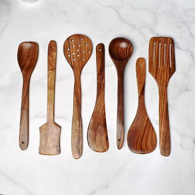 ASenterprises Wooden Serving Spoon, Measuring Spoon Set(Pack of 7)