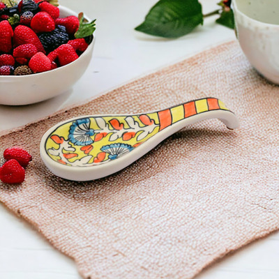 Malaikah Pack of 1 Ceramic Spoon Holder / Rest Ideal for Holding serving Spoons Ceramic Table Spoon(Pack of 1)