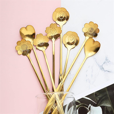 TAPAHPRIYAY 8pcs Tea Scoops, Spoon Set for Kitchen Gold Different Shape Stainless Steel Coffee Spoon, Dessert Spoon, Table Spoon, Tea Spoon, Ice-cream Spoon Set(Pack of 8)