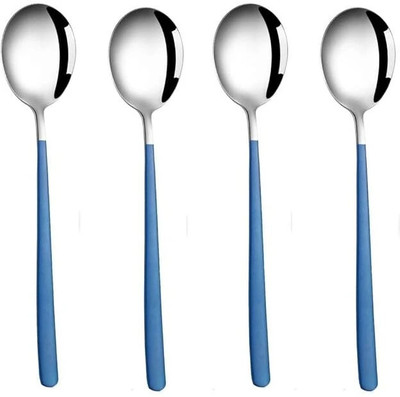 KESUENTERPRISE Long Handle Rice Spoon (blue/ pack of 4) Stainless Steel Ice-cream Spoon Set(Pack of 4)
