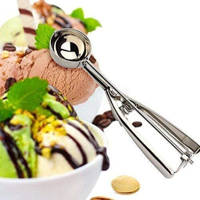 NURIOR Easy Trigger Handheld Multi Use Stainless Steel Ice Cream Scooper Melon Scoop Disposable Stainless Steel Serving Spoon(Pack of 1)