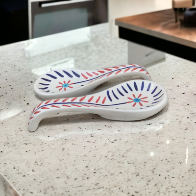 Malaikah Long Ceramic Spoon Rest Ceramic Serving Spoon Set(Pack of 2)