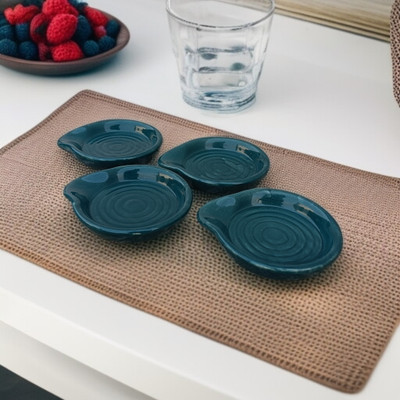 RAFOLEEN Ceramic Teal Green Color Solid Print Spoon Rest Pack of 1 Quarter Plate(Pack of 4)