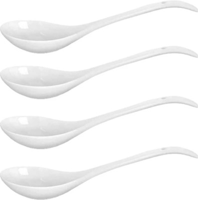 merdwal Ceramic Large Serving Spoon Ladle Set Microwave Oven Dishwasher Safe Melamine Soup Spoon Set(Pack of 4)