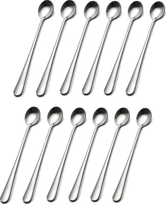 Manorath 12 Piece Long Handle Stainless Steel Soda Spoon Set | Mirror Finish Disposable Stainless Steel Table Spoon Set(Pack of 12)