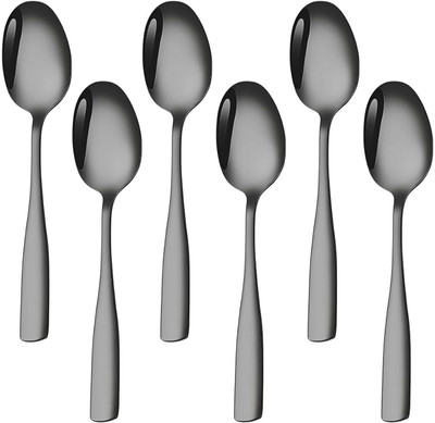 OICIA a1_Black Dinner Spoons, Eating Spoon, Cutlery Spoon for Dining Table Stainless Steel Soup Spoon Set(Pack of 8)