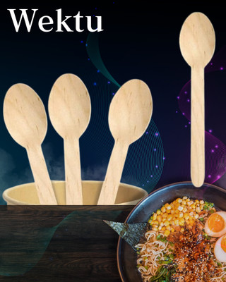 WEKTU Generic Wooden Spoon/Smooth Edge/14CM/100PC/01 Disposable Wooden Table Spoon Set(Pack of 100)