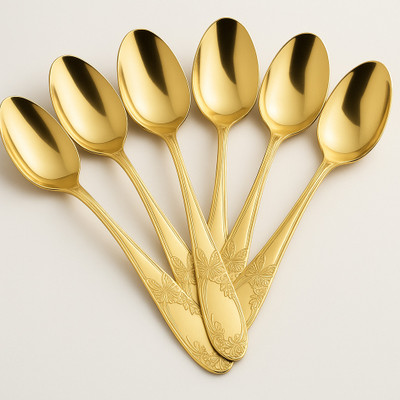 Arin Collection Beautiful Golden Steel Coffee Spoon Set(Pack of 6)