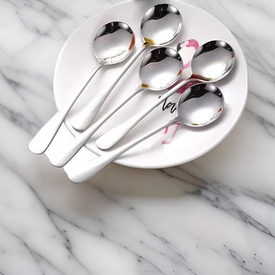 ARSCART round Stainless Steel Soup Spoon Set(Pack of 5)