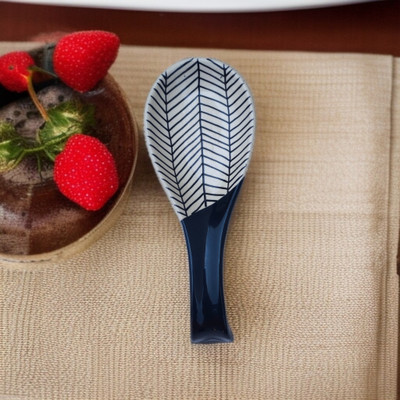 Malaikah Black Zebra Printed Large Spoon Rest Pack Of 1 Ceramic Table Spoon(Pack of 1)