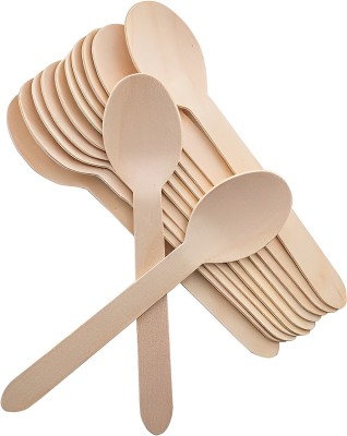 ACE AGRI Biodegradable, Eco- Friendly 11cm Disposable Wooden Ice-cream Spoon, Dessert Spoon, Tea Spoon Set(Pack of 50)