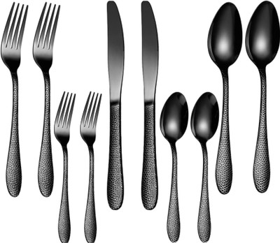 openZest Luxury Stainless Steel Black Mirror Finish Cutlery Tableware set of 2 (10Pcs) Stainless Steel Table Spoon Set(Pack of 10)