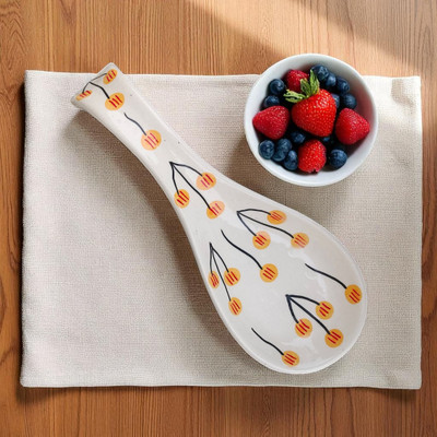 Malaikah Yellow Balloon Print Long Spoon Rest Pack Of 1 Ceramic Table Spoon(Pack of 1)