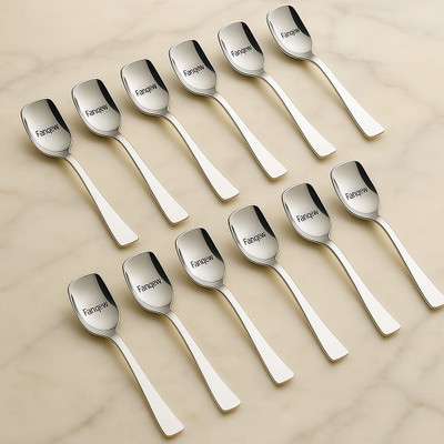 Fanqew Stainless Steel Set of 12 Spoons Disposable Stainless Steel Ice Tea Spoon, Ice-cream Spoon Set(Pack of 12)