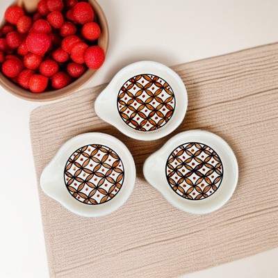 Malaikah White With Gold Printed Round Spoon Rest Pack Of 3 Ceramic Table Spoon Set(Pack of 3)