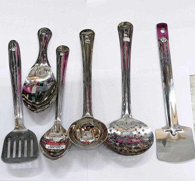 rushabh collections Steel Kitchen Cooking Tool 6 Pcs Set Steel Serving Spoon Set(Pack of 6)