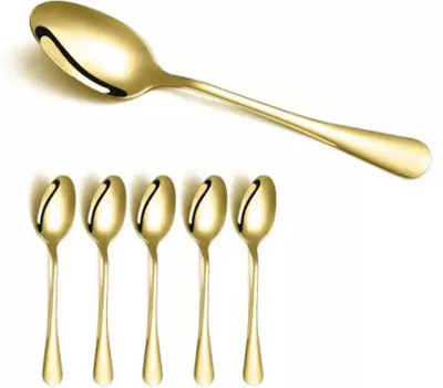 Sonanshi Spoon Set for Dining Table Brass Set of 6 pieces 6.5 Inch Table Spoon Set Brass, Stainless Steel Table Spoon Set(Pack of 6)