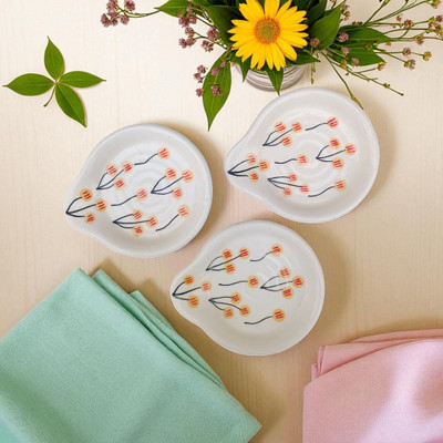 Malaikah White With Yellow Balloon Printed Round Spoon Rest Pack Of 3 Ceramic Tea Spoon Set(Pack of 3)