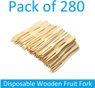Sauran 280 Pcs Disposable Wooden Fruit Fork Mini Fork for Snacks (DGS1.134) Disposable Wooden Table Spoon Set(Pack of 280)