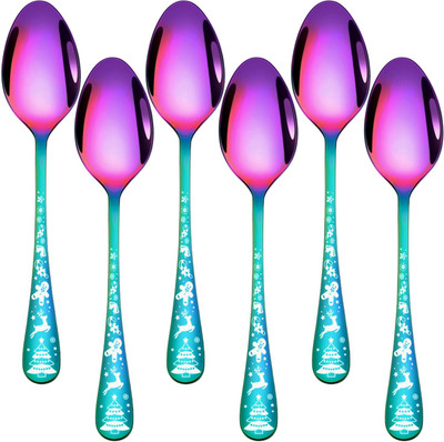 OICIA a1_Rainbow Cutlery Dinner Spoon, Soup Spoons, Dinnerware Cutlery Tea Spoon Set Stainless Steel Table Spoon Set(Pack of 6)