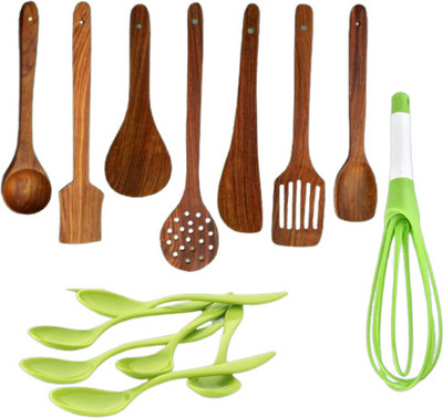 Elipkart SmartBuy Wooden Spoon Serving And Dinnerware /Table Spoon / Whisk Masher Kitchen Tool Set(Multicolor, Baking Tools, Blender, Brush)