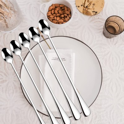 Brandees 5 Long Handle Mixing Spoons Stainless Steel Ice Tea Spoon, Serving Spoon Set(Pack of 5)