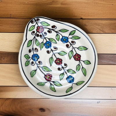 RAFOLEEN Ceramic Multi Color Floral Print Spoon Rest Pack of 1 Quarter Plate