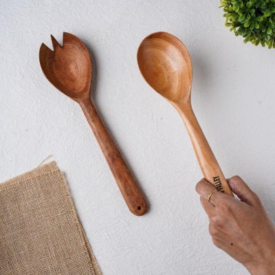 The Indus Valley Wooden Salad Serving Spoon & Fork Set [ Neem Wood ] Wooden Serving Spoon Set(Pack of 2)