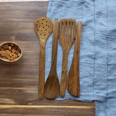 MO ART WOODEN COCKWEAR SET 4 PS Wooden Olive Spoon, Measuring Spoon, Serving Spoon, Table Spoon Set(Pack of 4)