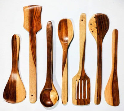 ASenterprises 05 Wooden Serving Spoon, Table Spoon, Sugar Spoon Set(Pack of 7)