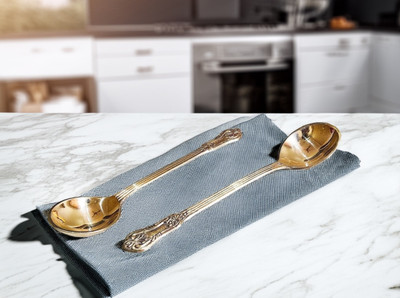 PITAL NAGARI ECRAFT Spoon/Table Spoon Set | Set of 2 Pieces, 22 cm | Ideal for Tea & Coffee Brass Serving Spoon Set(Pack of 2)