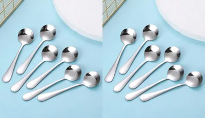 ARSCART Dinner Table Spoons - Round Long Handle Stainless Steel Soup Spoon Set(Pack of 12)