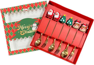 TeraaBliss Chritmas Stainless Steel Dessert Spoon Set(Pack of 6)