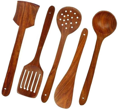 Taargo crafts TAGFIVESPNS Wooden Serving Spoon, Salad Spoon Set(Pack of 5)