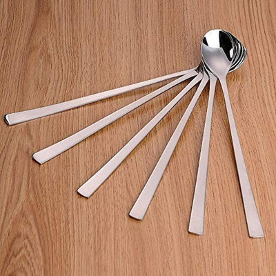 Haniza Long handle spoon set of 6 Silver Cream Spoon Set(Pack of 6)