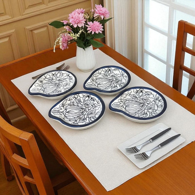 Malaikah Black Mughal Print Round Spoon Rest Pack Of 4 Ceramic Serving Spoon Set(Pack of 4)