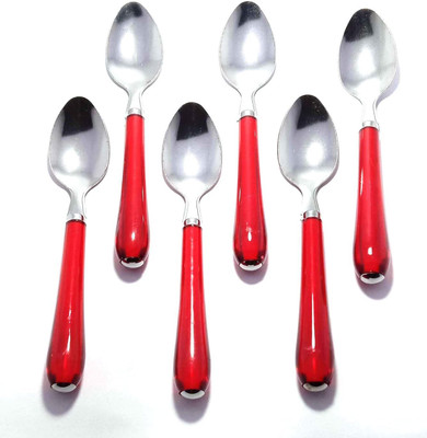 TURBOMAX Table Spoon Set of 6 Pc | Shiny Multi colour Fancy Plastic Handle Stainless Steel Table Spoon Set(Pack of 6)