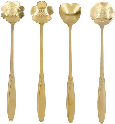 TAPAHPRIYAY 4PCS Mixing Stainless Steel Creative Flower Heart Coffee Spoon Stainless Steel Coffee Spoon, Dessert Spoon, Ice-cream Spoon Set(Pack of 4)